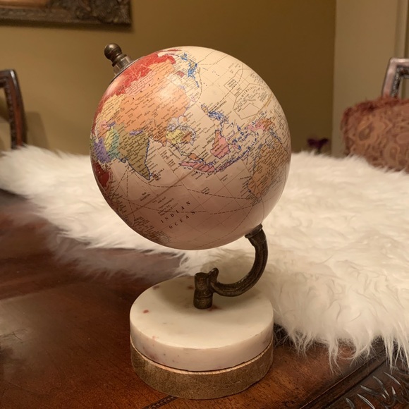 Decorative Globe Brown Wood Base On Marble - Picture 12 of 15